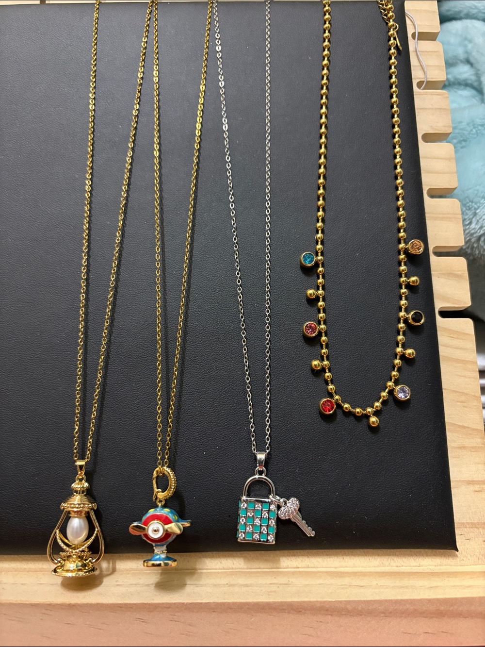 Stainless steel Gold & Silver-ToneMulti-Charm Necklace Set with Colorful Accents